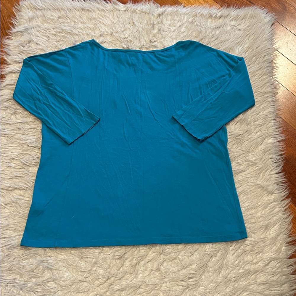 Garnet Hill Teal‎ Quarter Sleeve Soft Cotton Shirt - Picture 5 of 5